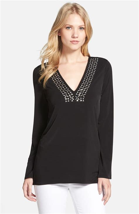 michael kors black white blouse|michael kors tunic tops.